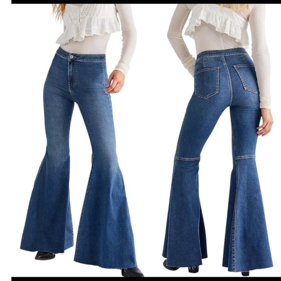 Free People Denim - Free People Just Float On Flare Jeans Blue Medium Wash Denim Bell Bottoms 28